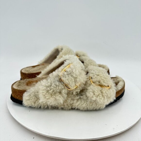 Birkenstock Arizona Women Size 8 Brown Leather Fur Slide Buckle Comfort Sandal - Picture 4 of 11